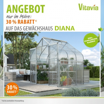 SET Vitavia Gewächshaus Diana 5000 4mm HKP 264x195cm eloxiert + Fundamentsrahmen