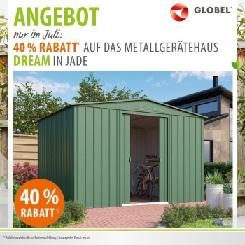 Globel Metall Gerätehaus Dream 1010 BxTxH 308x309x202cm 8,82m² Jade grün