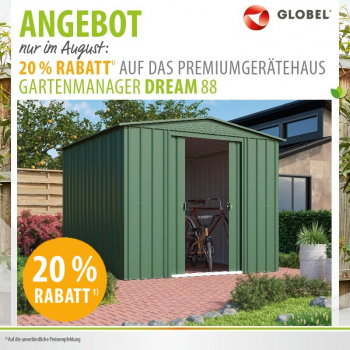 Globel Metall Gerätehaus Dream 88 BxTxH 245x247x198cm 5,55m² Jade grün