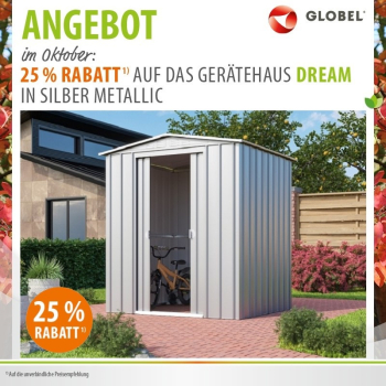 AKTION Globel Metall Gerätehaus Dream 65 BxTxH 184x154x193cm 2,46m² Silber metallic