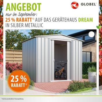 AKTION Globel Metall Gerätehaus Dream 86 BxTxH 245x185x198cm 4,1m² Silber metallic