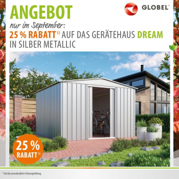AKTION Globel Metall Gerätehaus Dream 1010 BxTxH 308x309x202cm 8,82m² Silber metallic