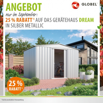 AKTION Globel Metall Gerätehaus Dream 108 BxTxH 308x247x202 6,99m² Silber metallic