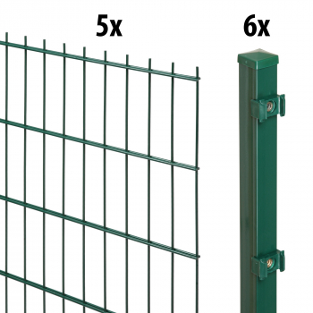 Elmar Jung 10m Doppelstabmattenzaun Set Standard 83cm hoch grün Pfosten 40/40