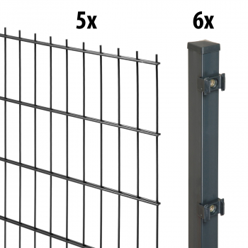 Elmar Jung 10m Doppelstabmattenzaun Standard 83cm hoch anthrazit 6 Pfosten 40/40