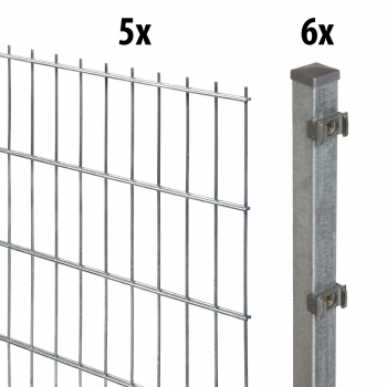 Elmar Jung 10m Doppelstabmattenzaun Standard 83cm hoch verzinkt 6 Pfosten 40/40