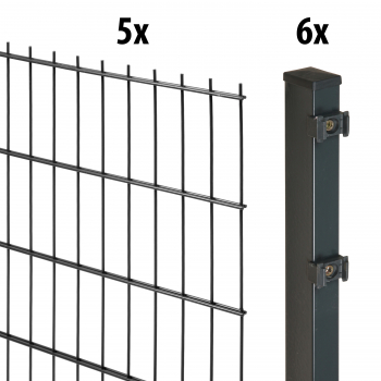 Elmar Jung 10m Doppelstabmattenzaun Excellent 83cm hoch anthrazit Pfosten 40/60