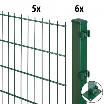 10m Doppelstabmattenzaun Excellent 83cm hoch grün Pfosten 40/60 mit Bodenplatte