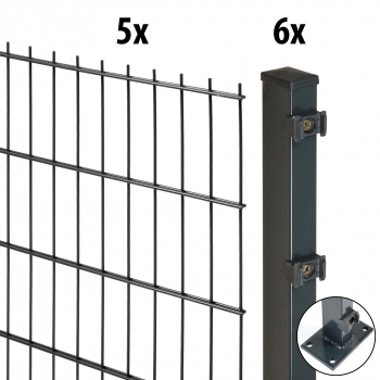 10m Doppelstabmattenzaun Excellent 83cm hoch anthrazit Pfosten mit Bodenplatte