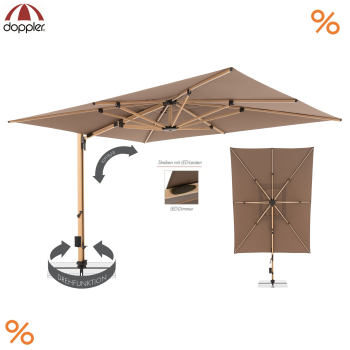 Doppler Premium Pendelschirm ALU WOOD XL ULTRA 400x300cm LED Greige