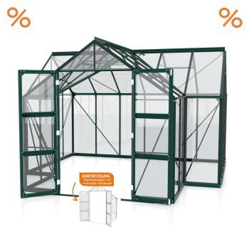 Vitavia Gewächshaus CLARUS 383x383cm 13m² ESG Glas inkl.Fundament Alu smaragd