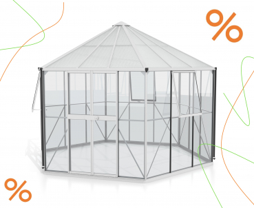 Vitavia Gewächshaus Pavillon Hera 9000 ESG/HKP 3/6mm 383x329cm 9m² Alu eloxiert
