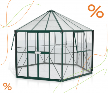 Vitavia Gewächshaus Pavillon Hera 9000 ESG/HKP 3/6mm 383x329cm 9m² Alu smaragd
