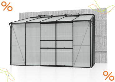 Preview: AKTION Vitavia Anlehngewächshaus Ida 6500 BxT 324x201cm 6,5m² 4mm HKP Alu schwarz