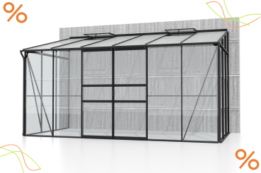 AKTION Vitavia Anlehngewächshaus Ida 7800 BxT 387x201cm 7,8m² ESG/HKP Alu schwarz