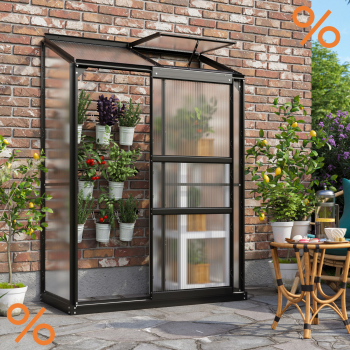 AKTION Vitavia SET Anlehngewächshaus Ida 900 BxT 131x69 4mm HKP schwarz + Fundament