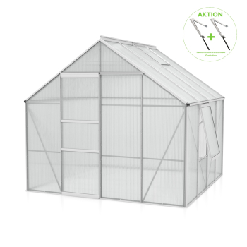 Preview: AKTION Vitavia Gewächshaus Meridian 1 6700 257x258 4mm HKP Alu eloxiert + 2 Dachlüfter