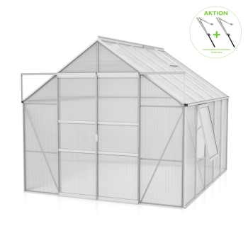 Preview: AKTION Vitavia Gewächshaus Meridian 2 8300 257x321 4mm HKP Alu eloxiert + 2 Dachlüfter