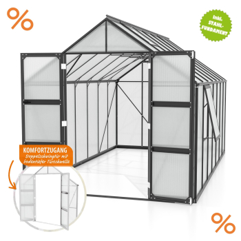 Vitavia Gewächshaus Olymp 11500 257x448cm HKP 6mm schwarz + Fundamentsrahmen