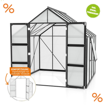 Vitavia Gewächshaus Olymp 6700 257x261cm HKP 4mm schwarz + Fundamentsrahmen