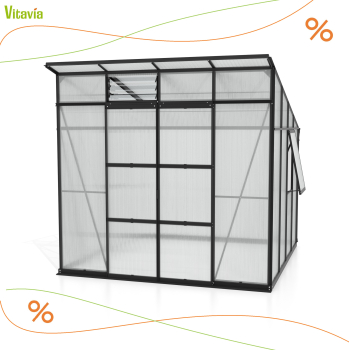 Vitavia Gewächshaus Playa 7600 6mm HKP 292x258cm Alu schwarz + Fundamentsrahmen
