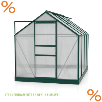 SET Vitavia Gewächshaus Comet 5000 4mm HKP 195x257cm smaragd + Fundamentsrahmen