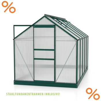 SET Vitavia Gewächshaus Comet 6200 4mm HKP 195x321cm smaragd + Fundamentsrahmen