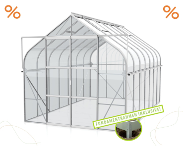 AKTION SET Gewächshaus Diana 11500 ESG BxT 264x445cm eloxiert + Fundamentsrahmen