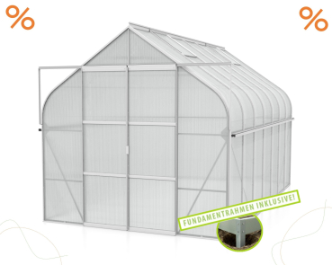 AKTION SET Gewächshaus Diana 11500 4mm HKP 264x445 eloxiert + Fundamentsrahmen
