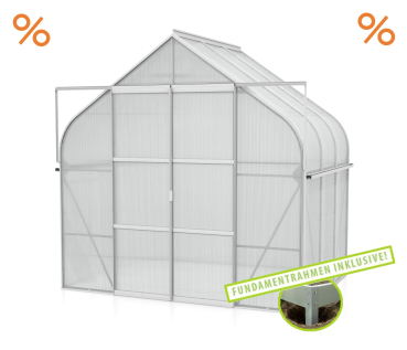 AKTION SET Gewächshaus Diana 5000 4mm HKP 264x195cm eloxiert + Fundamentsrahmen