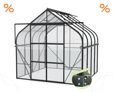 AKTION SET Gewächshaus Diana 6700 ESG BxT 264x258cm schwarz + Fundamentsrahmen