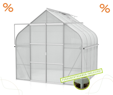 AKTION SET Gewächshaus Diana 6700 4mm HKP 264x258cm eloxiert + Fundamentsrahmen