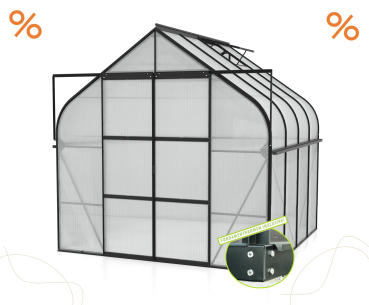 AKTION SET Gewächshaus Diana 6700 4mm HKP 264x258cm schwarz + Fundamentsrahmen