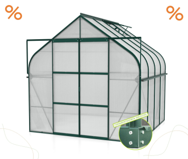 AKTION SET Gewächshaus Diana 6700 4mm HKP 264x258cm smaragd + Fundamentsrahmen
