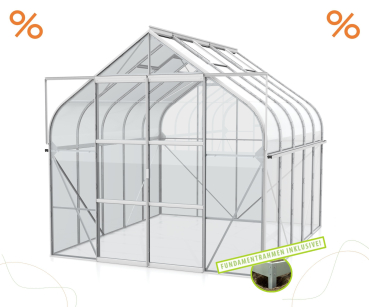 AKTION SET Gewächshaus Diana 8300 ESG BxT 264x321cm eloxiert + Fundamentsrahmen