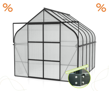 AKTION SET Gewächshaus Diana 8300 4mm HKP 264x321cm schwarz + Fundamentsrahmen