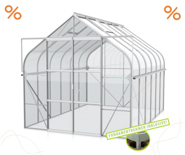 AKTION SET Gewächshaus Diana 9900 ESG BxT 264x383cm eloxiert + Fundamentsrahmen