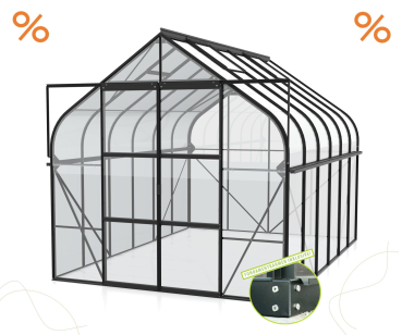 AKTION SET Gewächshaus Diana 9900 ESG BxT 264x383cm schwarz + Fundamentsrahmen