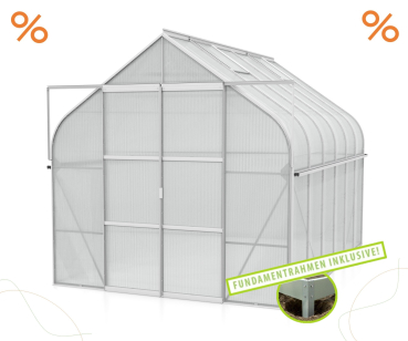 AKTION SET Gewächshaus Diana 9900 4mm HKP 264x383cm eloxiert + Fundamentsrahmen