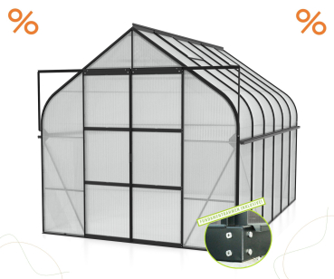 AKTION SET Gewächshaus Diana 9900 4mm HKP 264x383cm schwarz + Fundamentsrahmen