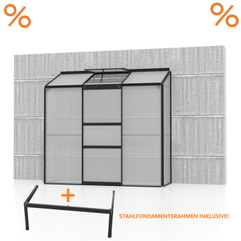 SPARSET Anlehngewächshaus Ida 1300 BxT 193x69 4mm HKP schwarz + Fundament