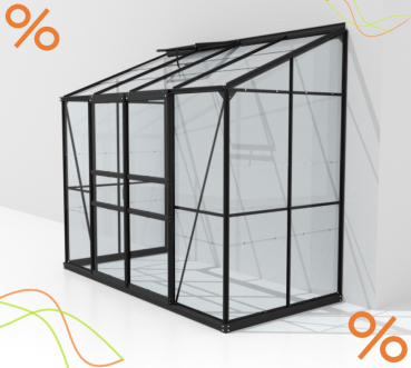 AKTION Vitavia SET Anlehngewächshaus Ida 3300 BxT 255x132 ESG Glas schwarz + Fundament