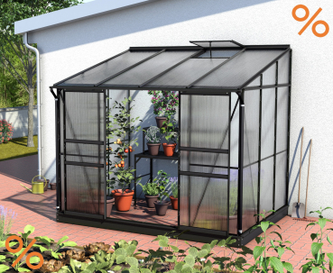 AKTION Vitavia SET Anlehngewächshaus Ida 5200 BxT 262x201 4mm HKP schwarz + Fundament