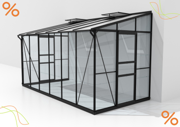 AKTION Vitavia SET Anlehngewächshaus Ida 7800 BxT 387x201 ESG/HKP schwarz + Fundament