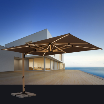 Doppler Premium Pendelschirm ALU WOOD XL ULTRA 400x300cm LED Greige