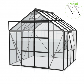 AKTION Vitavia Gewächshaus Jupiter 6700 ESG Glas 257x258 Alu schwarz + 2 Dachlüfter gratis