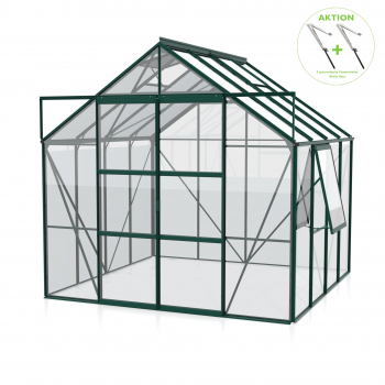 AKTION Vitavia Gewächshaus Jupiter 6700 ESG Glas 257x258 Alu smaragd + 2 Dachlüfter gratis