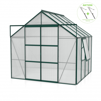 AKTION Vitavia Gewächshaus Jupiter 6700 4mm HKP 257x258 Alu smaragd + 2 Dachlüfter gratis
