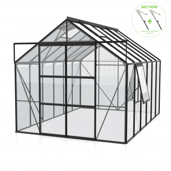 AKTION Vitavia Gewächshaus Jupiter 9900 257x383 ESG Glas Alu schwarz + 2 Dachlüfter gratis