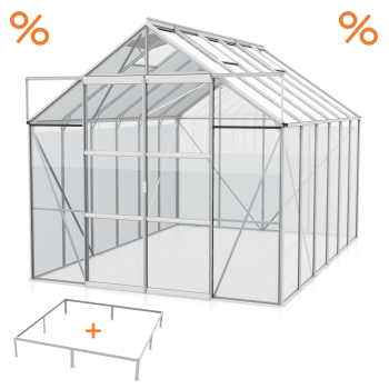 SPARSET Vitavia Gewächshaus Uranus 9900 ESG Glas 2,5x3,8 eloxiert + Fundamentsrahmen